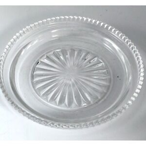 Vtg Butter Pat Salt Cellar Dish Beaded Edge Starburst Center Round Clear Glass